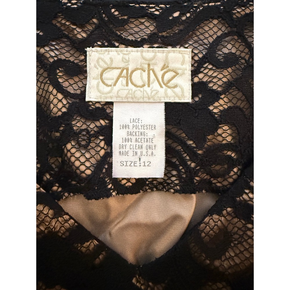 Cache 2-PC Lace Jacket Set Womens Sleeveless Shell Size 12 Black Jacket Size 10 - Picture 8 of 14